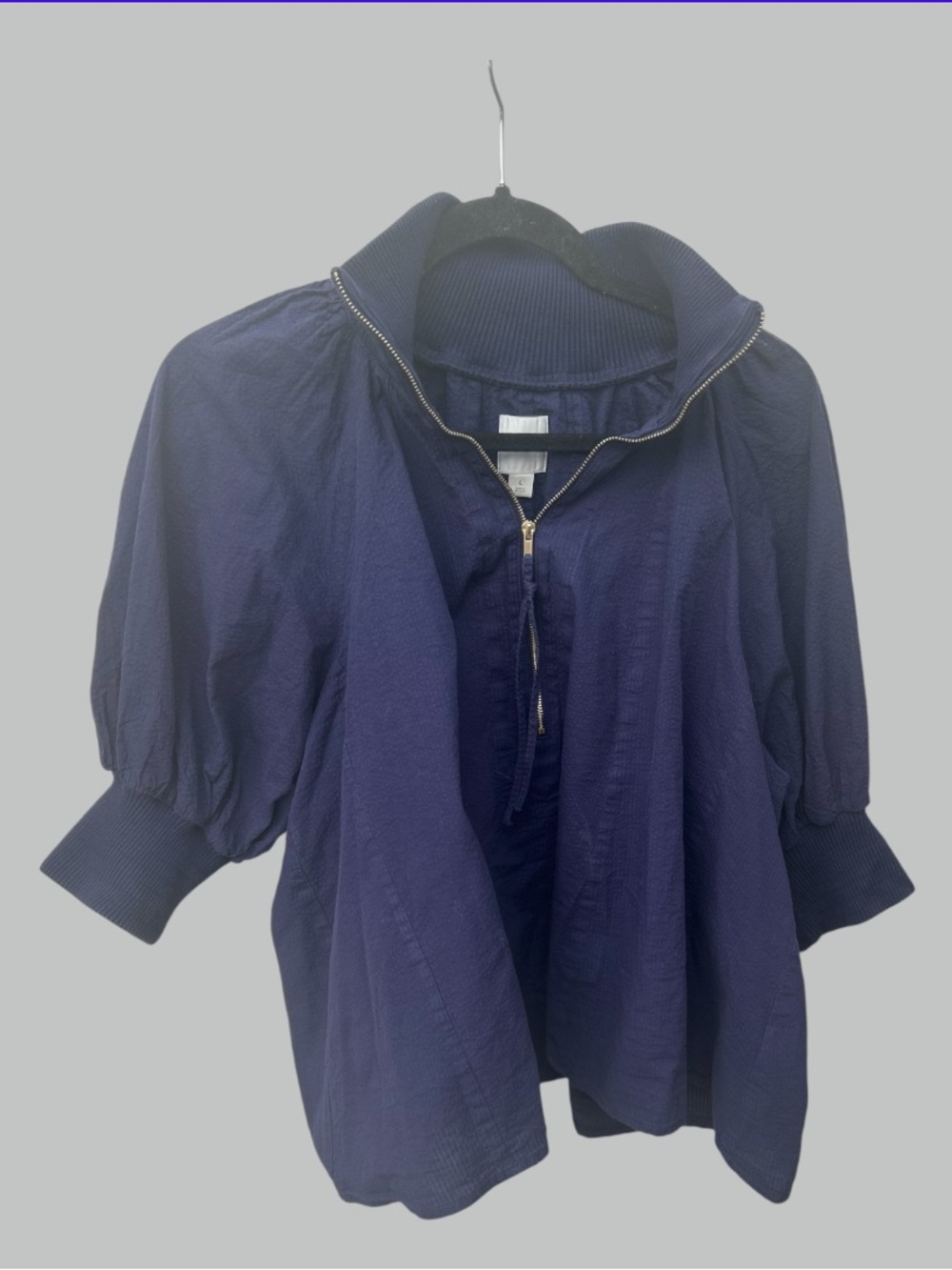 Maeve half zip puff sleeve, Henley blouse blue women L ‘msrp 108$GUC - Picture 6 of 8
